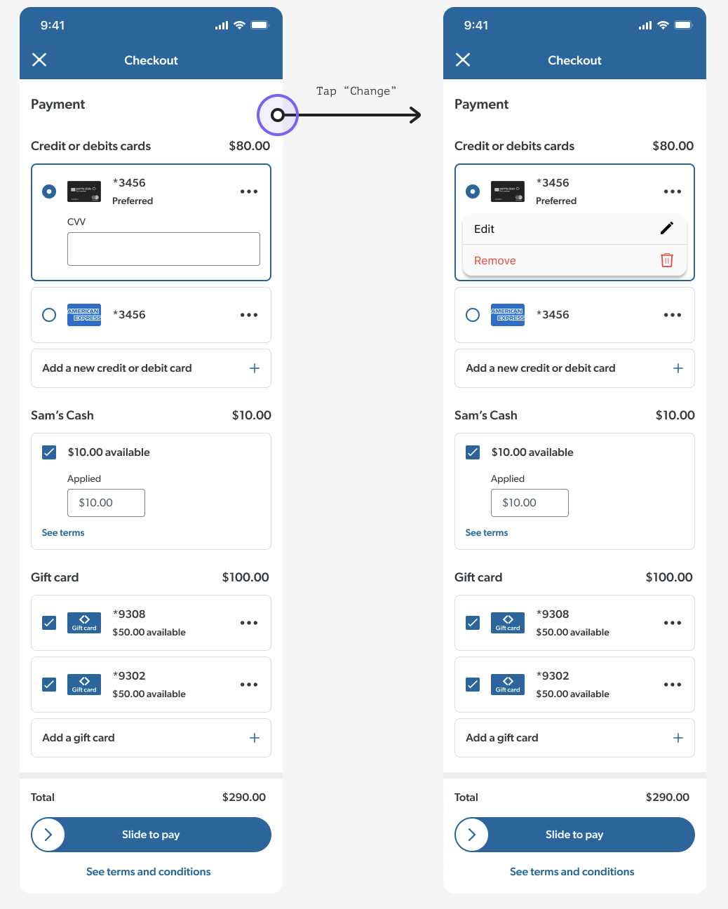 Payment direction 2 — all payment types inline on checkout