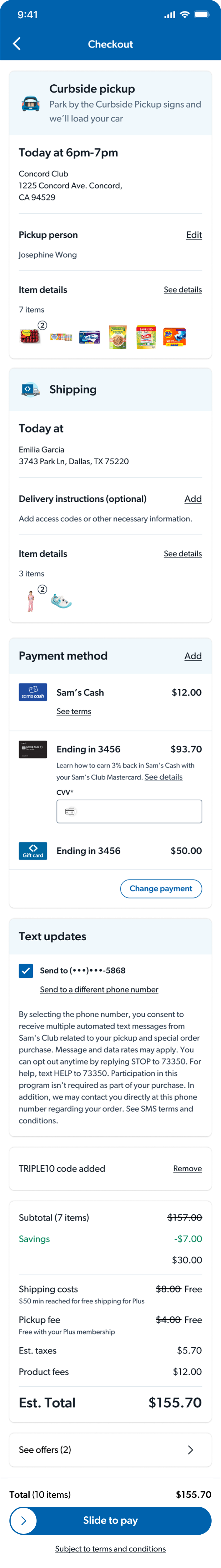 After: redesigned checkout — address surfaced, items collapsed