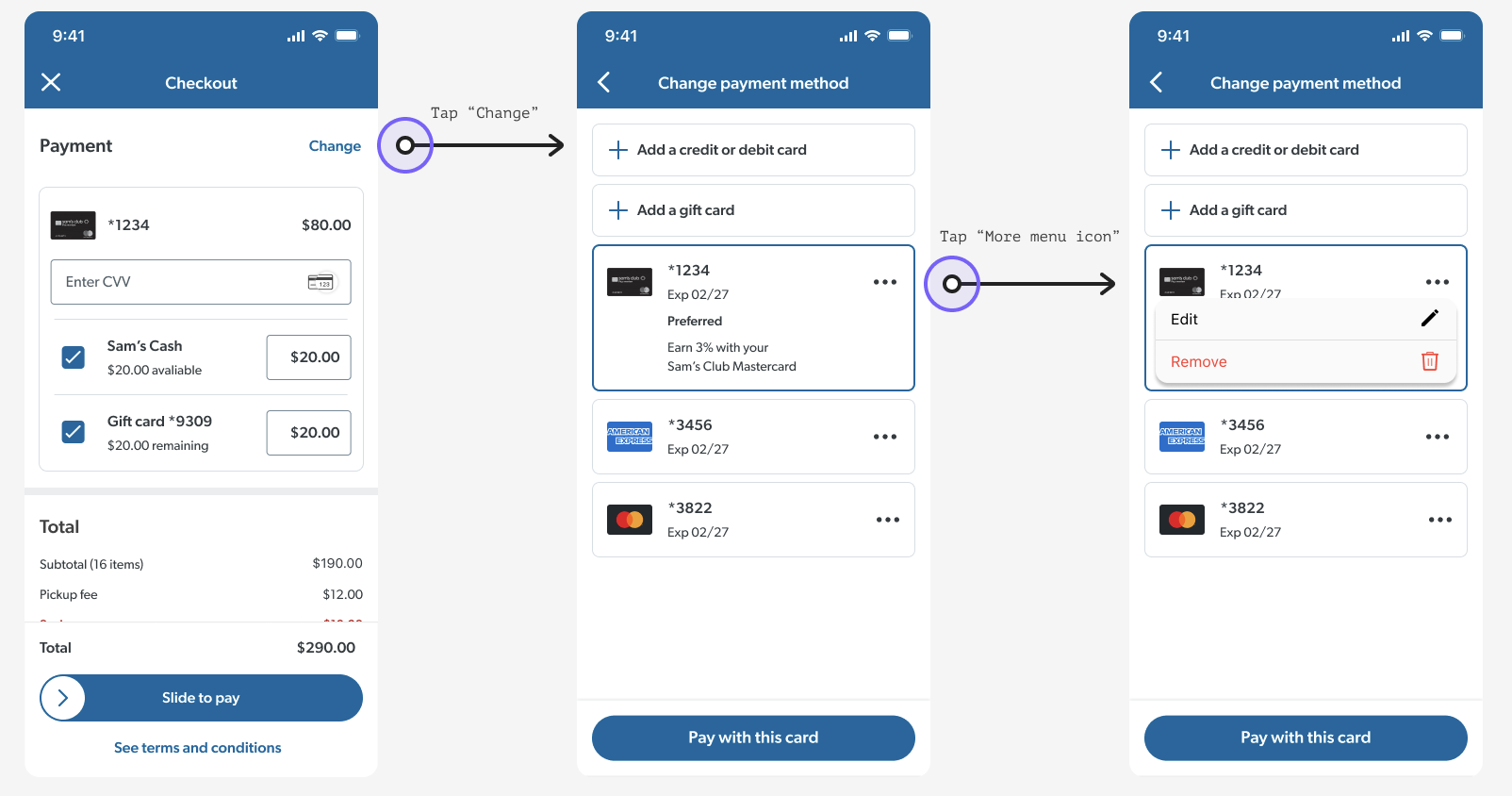 Payment direction 1 — separate change payment page