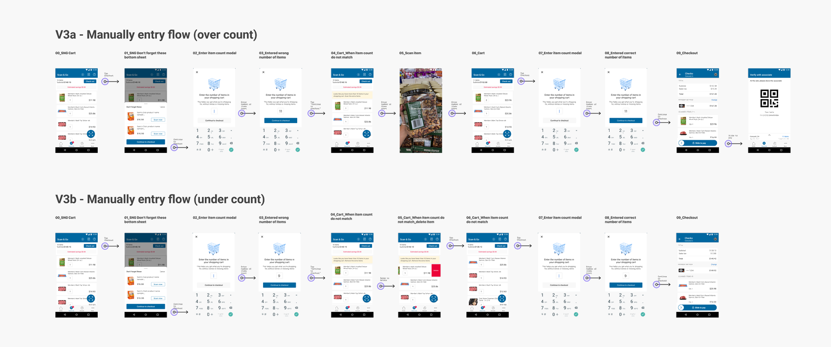 V3a and V3b manual entry screen flows