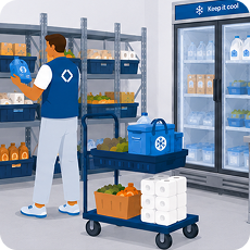 Associate staging items on shelving area