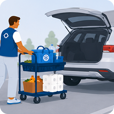 Associate loading items into member's car at curbside